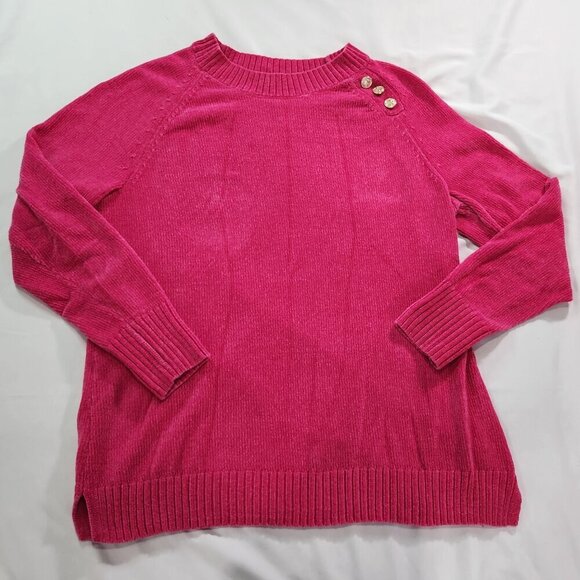 Belle by Kim Gravel Crewneck Pink with Gold Accent Buttons Medium.  Lot E - Picture 2 of 7